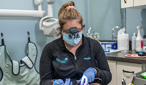 Dental team member treating a patient