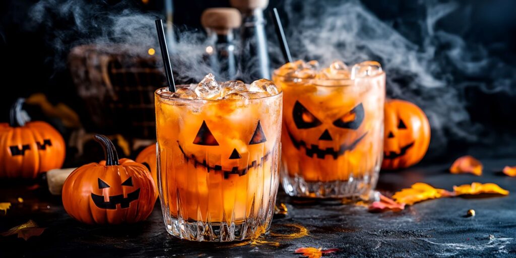 Two glasses of Halloween themed punch.